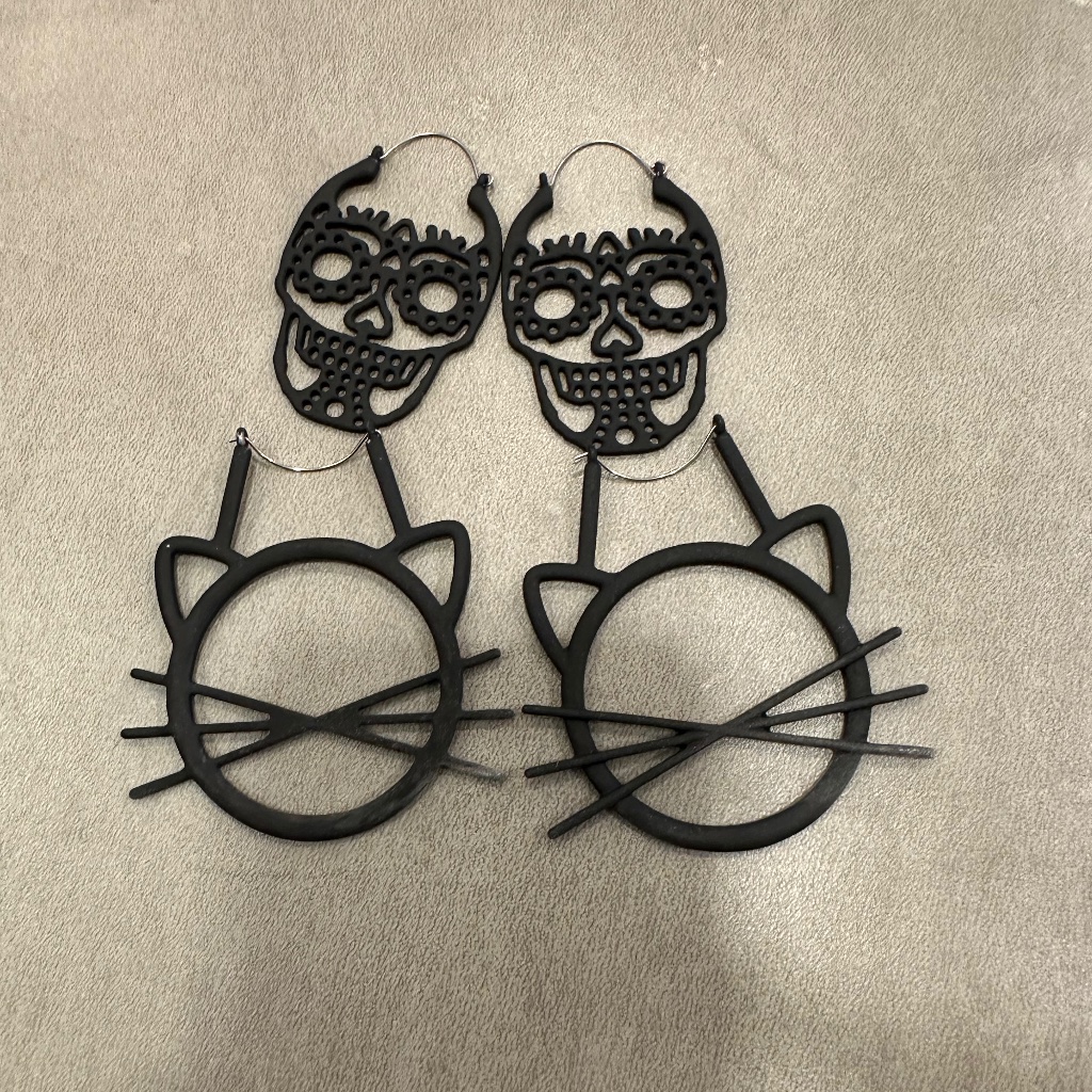 Cat And Sugar Skull Earrings